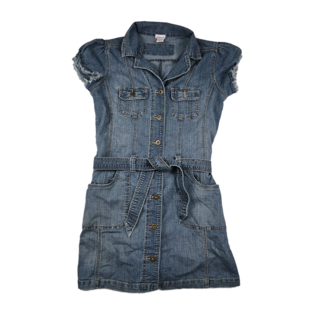 Lipstick Y2K Denim Mini Dress‎ Size Medium Button Up Collard Short Sleeve Dress